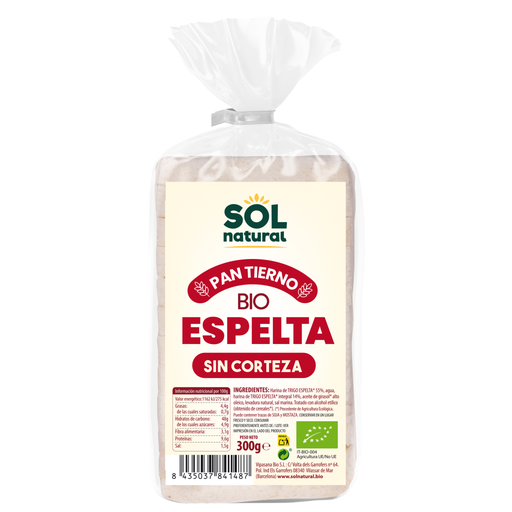 [08907] Pan tierno espelta sin corteza 300g SOL NATURAL
