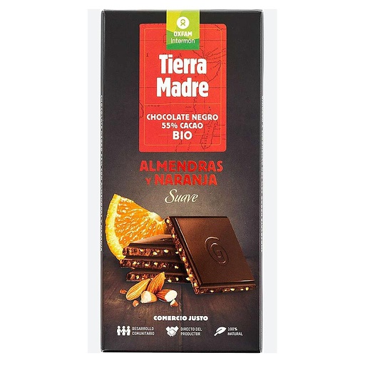 [334] Chocolate 55% negro almendras naranja 100g OXFAM